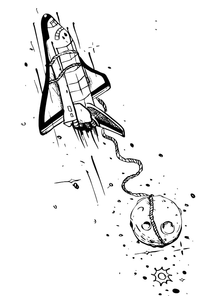 Space Shuttle and Moon Black Ink
