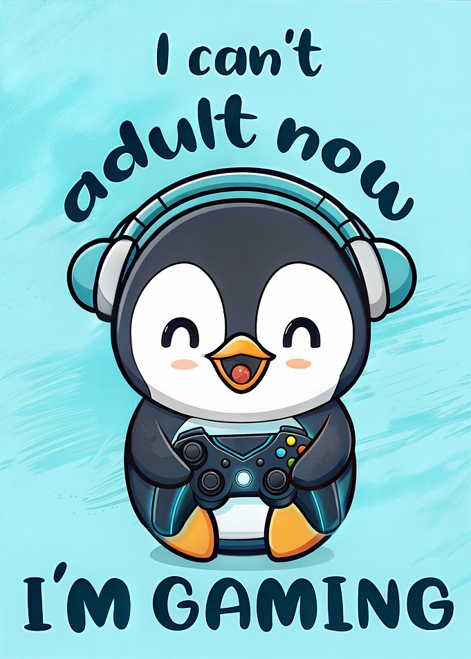 Cute Penguin Gamer I can't adult now i'm Gaming