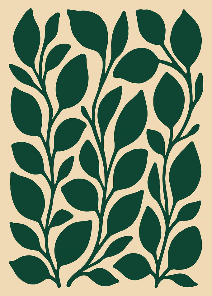 Dark Green Leaves on Beige Background
