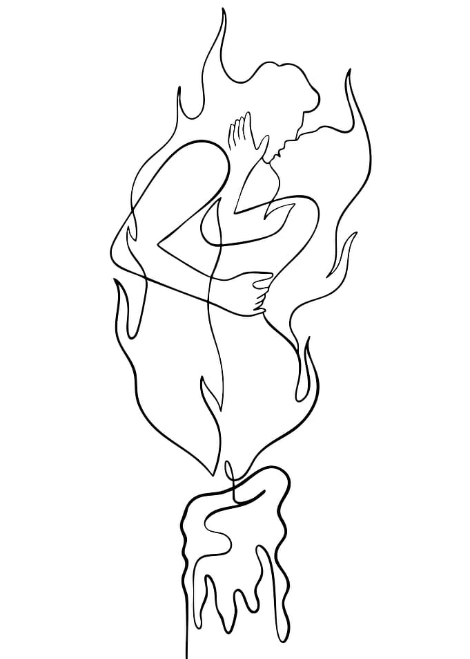 Minimalist Couple Embrace Candle Flame Art