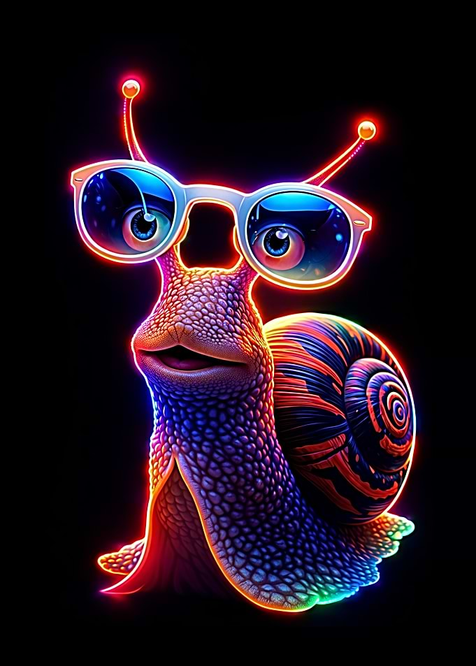 Great Art Neon Snail Wearing Sunglasses
