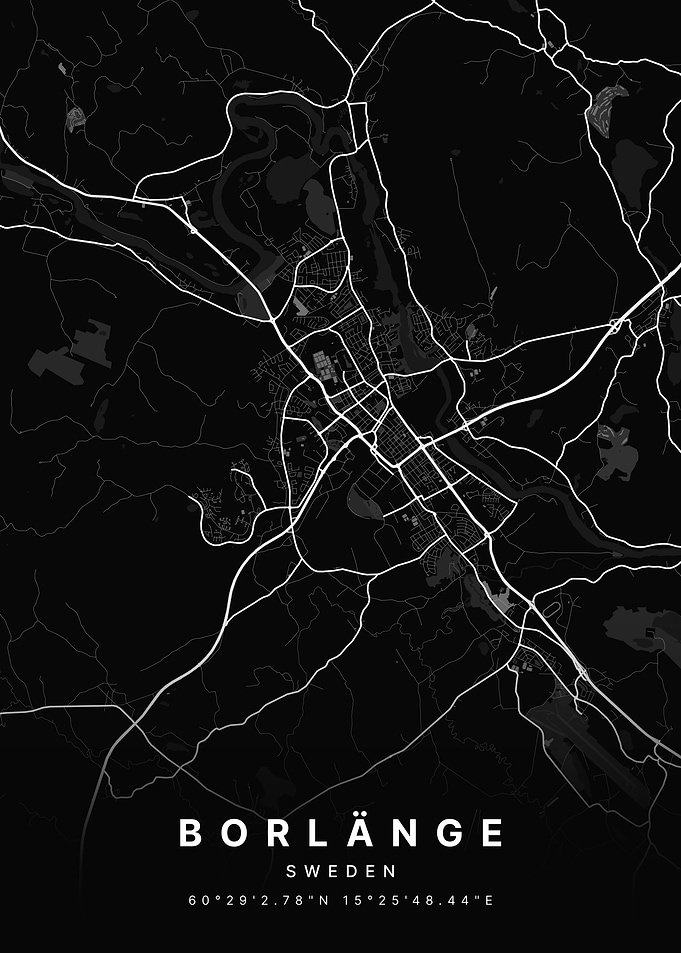 Borlange Sweden Black and White Map