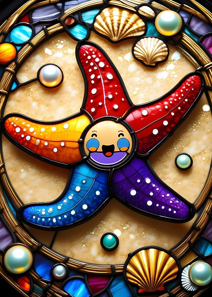 Stained Glass Starfish with Smiling Face