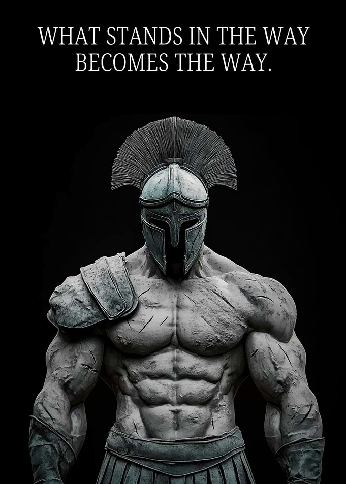 Spartan Warrior Statue with Motivational Quote