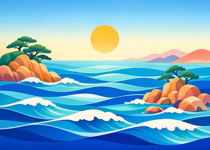 Stylized Ocean Landscape with Islands
