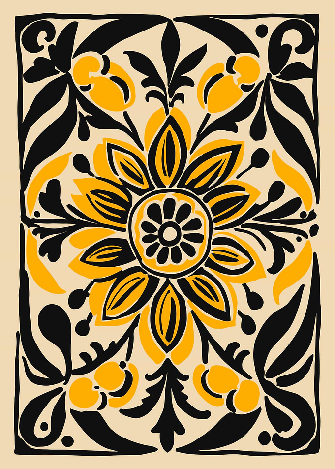 Yellow and Black Floral Pattern