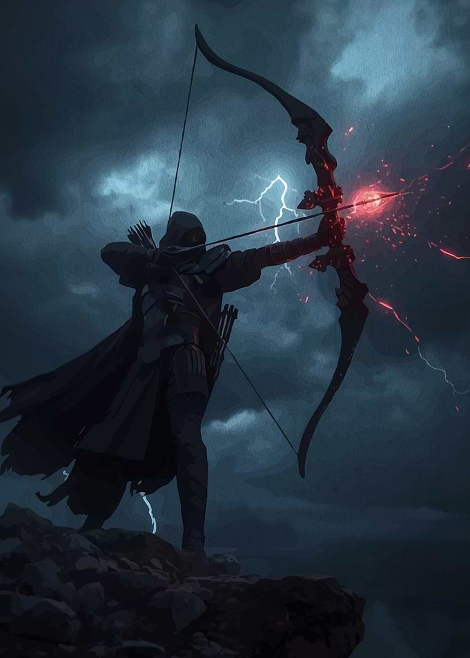 Hooded Archer in Stormy Landscape