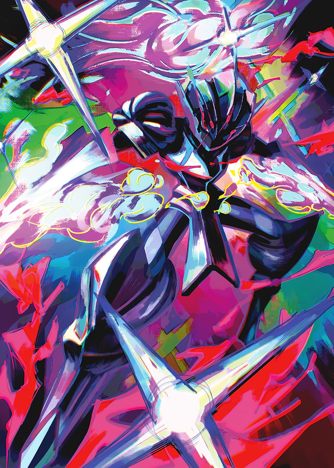 Abstract Warrior with Starry Weapons