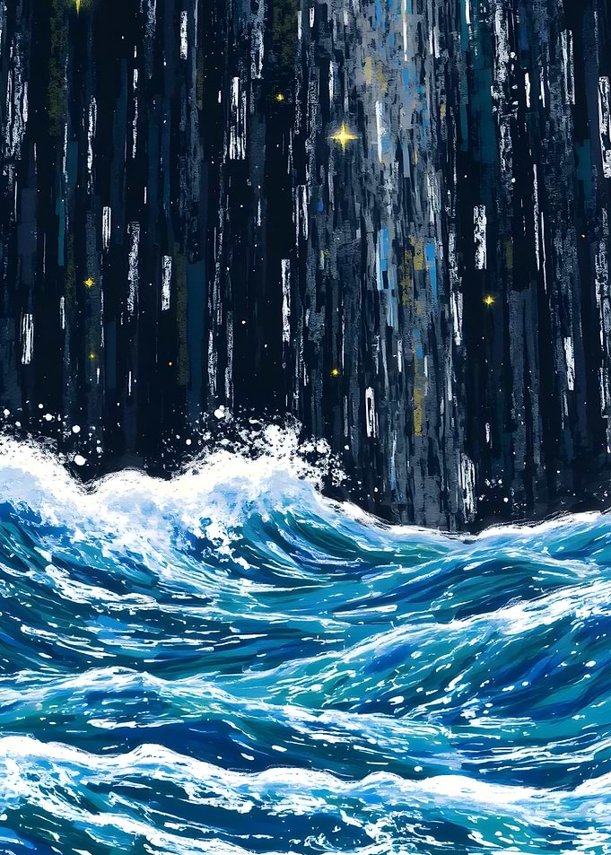 Ocean Waves Under a Starry Sky