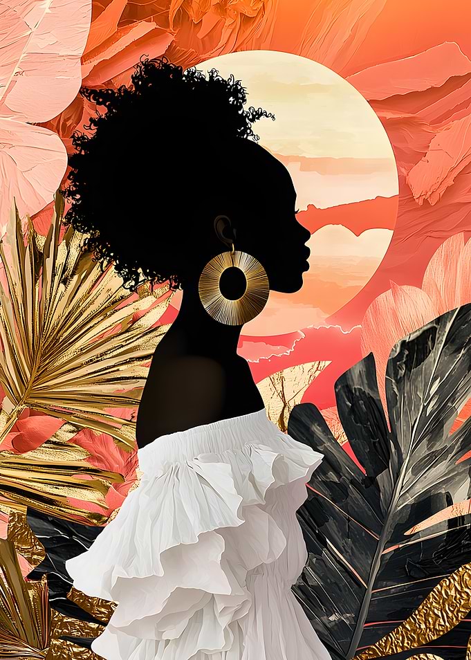 Silhouette of a Woman in a Ruffled Dress