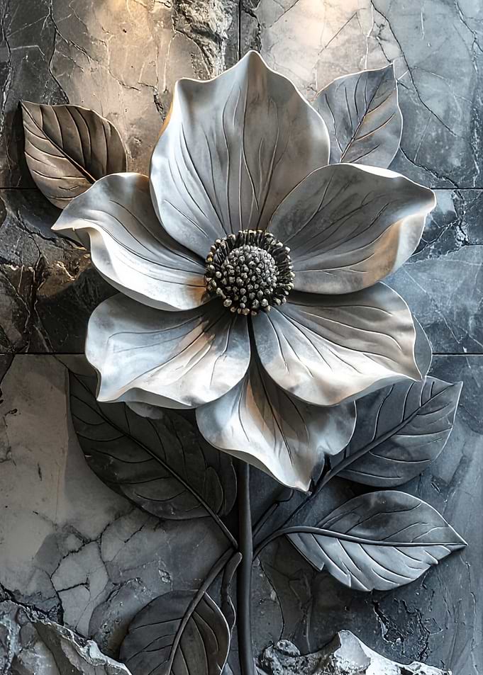 Sculptural Flower on Marble Background