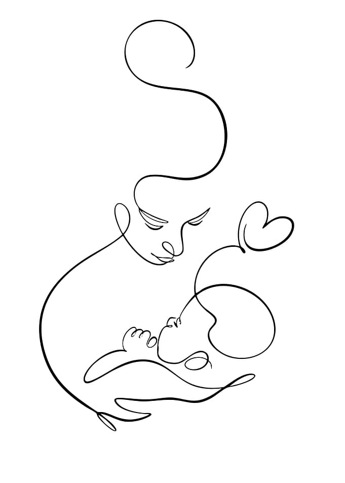 Mother and Child Line Art