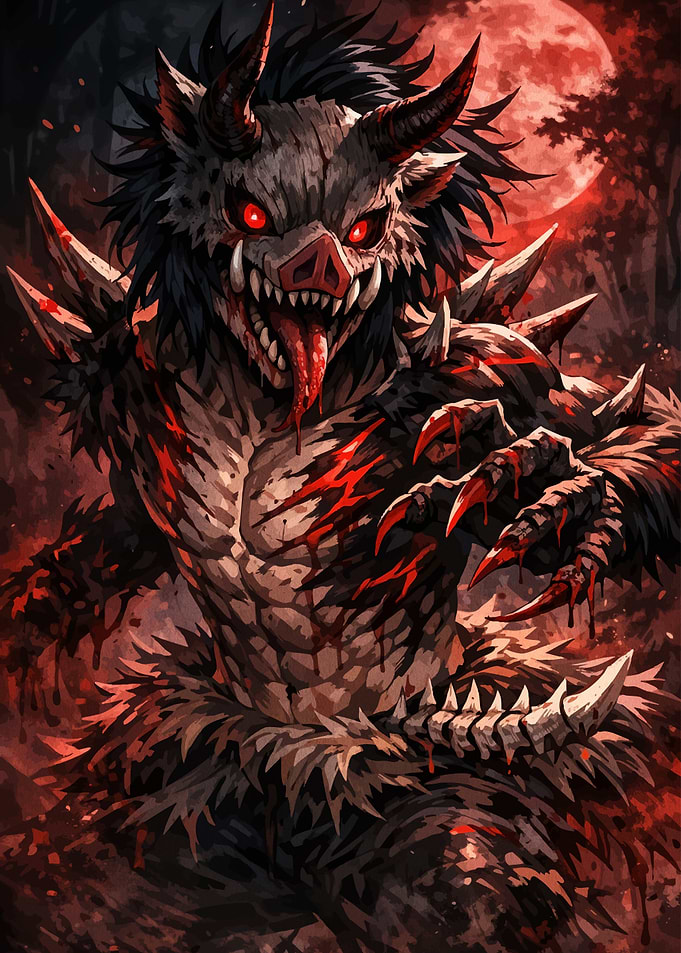 Boar Demon with Red Moon