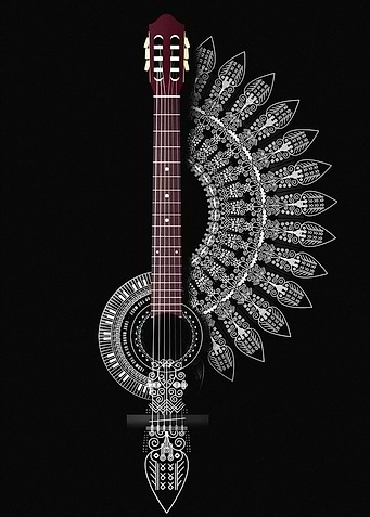 Guitar with Mandala Art on Black