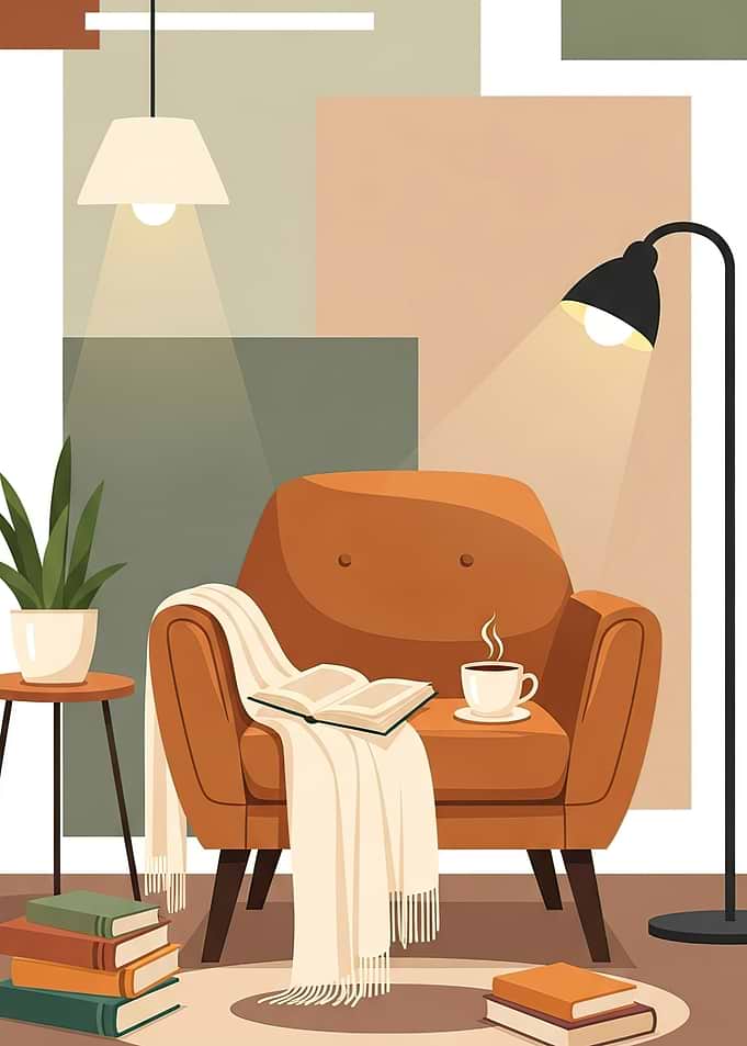 Cozy Reading Nook with Armchair and Books