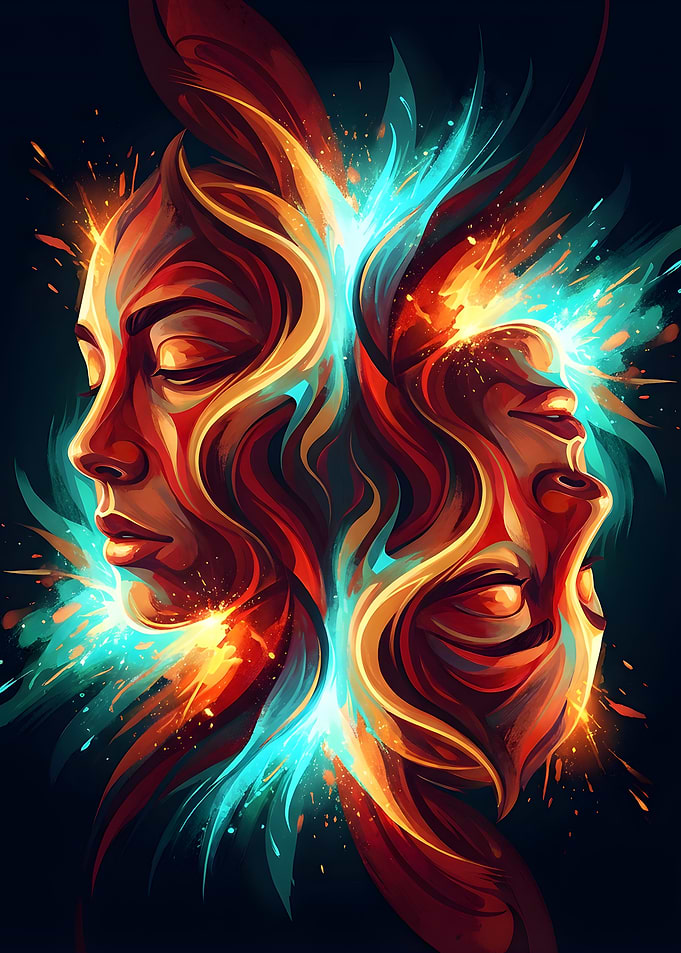 Abstract Faces with Fiery Energy