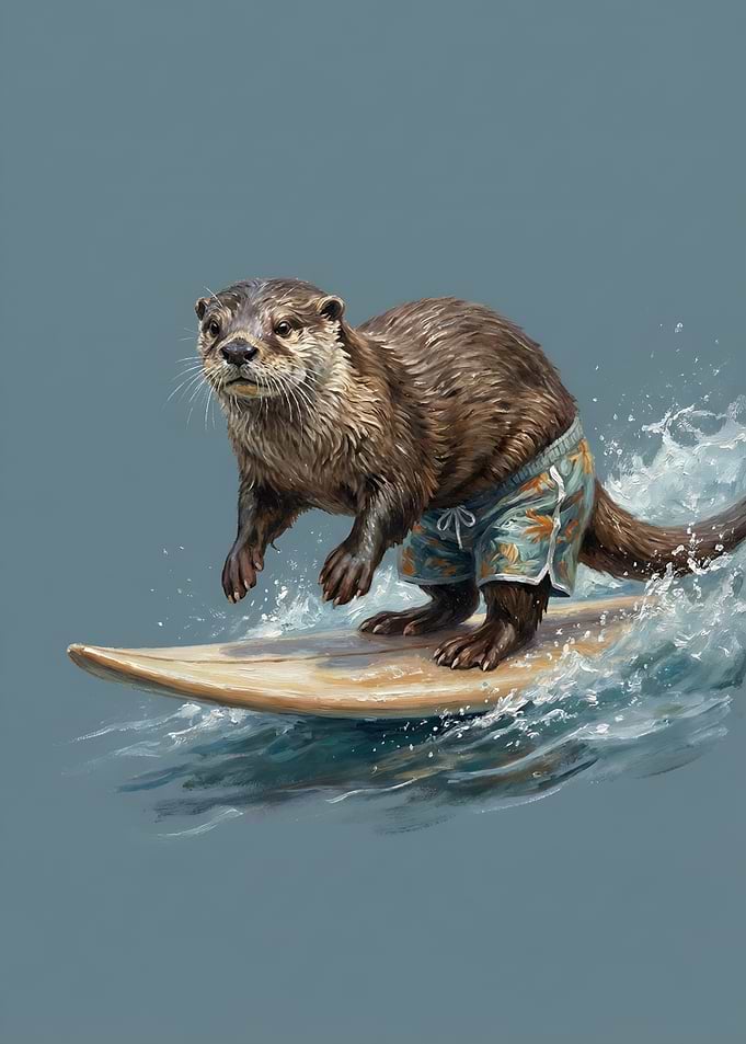 Surfing Otter in Hawaiian Shorts