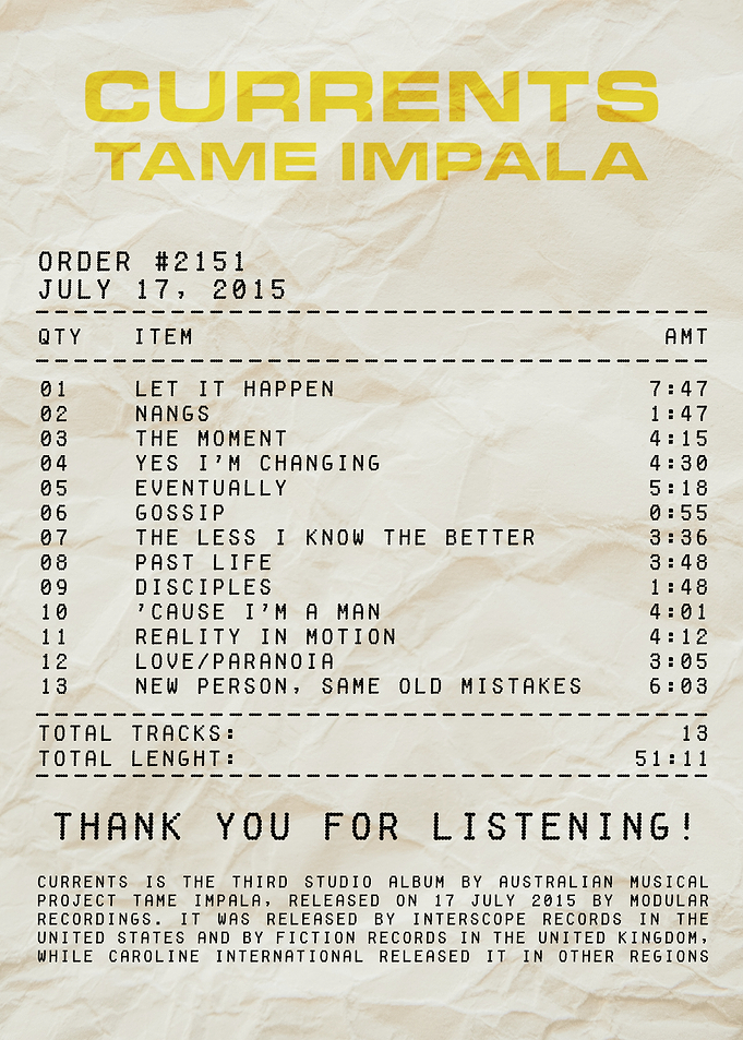 Tame Impala Currents Album Receipt