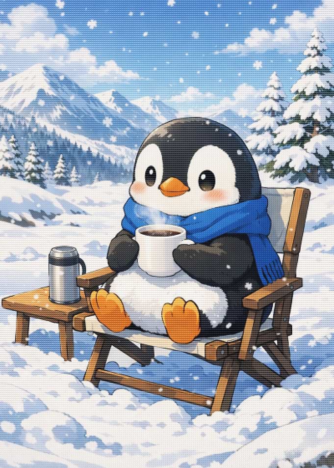 Cute Penguin Relaxing in Winter Landscape
