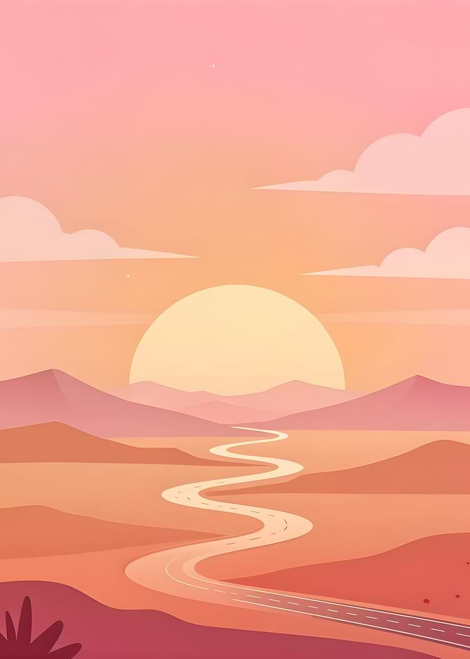 Winding Road Through Pastel Desert at Sunrise