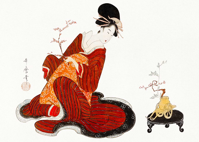 Geisha with Bonsai and Cart