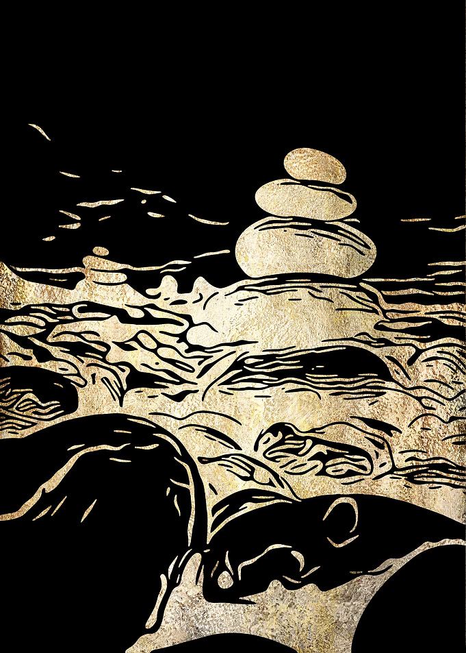 Zen Stone Cairn in Flowing Water