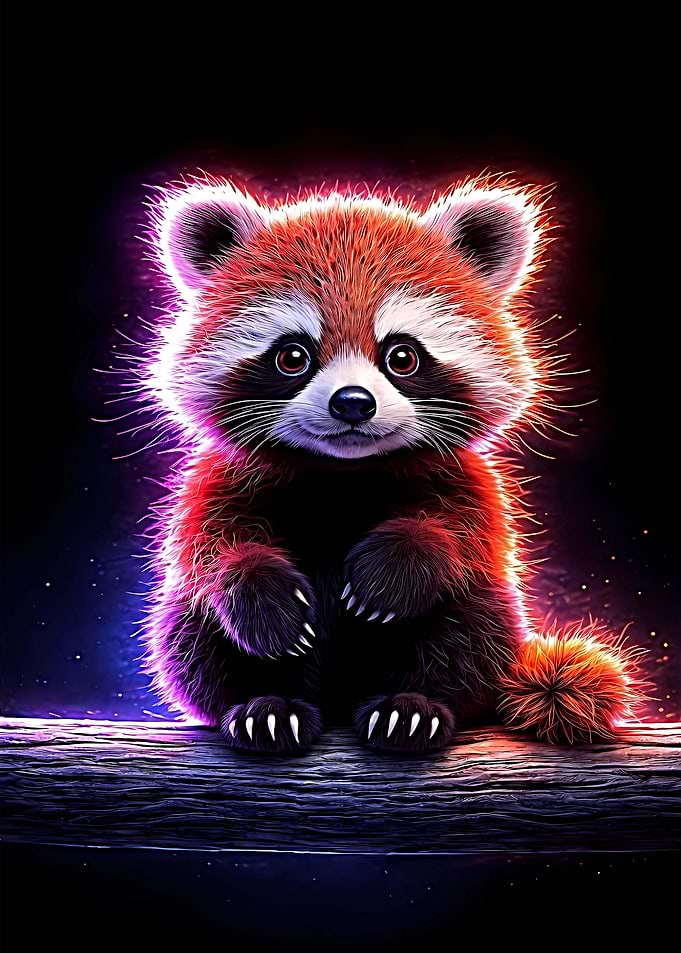 Great Art Cute Red Raccoon Portrait on Log