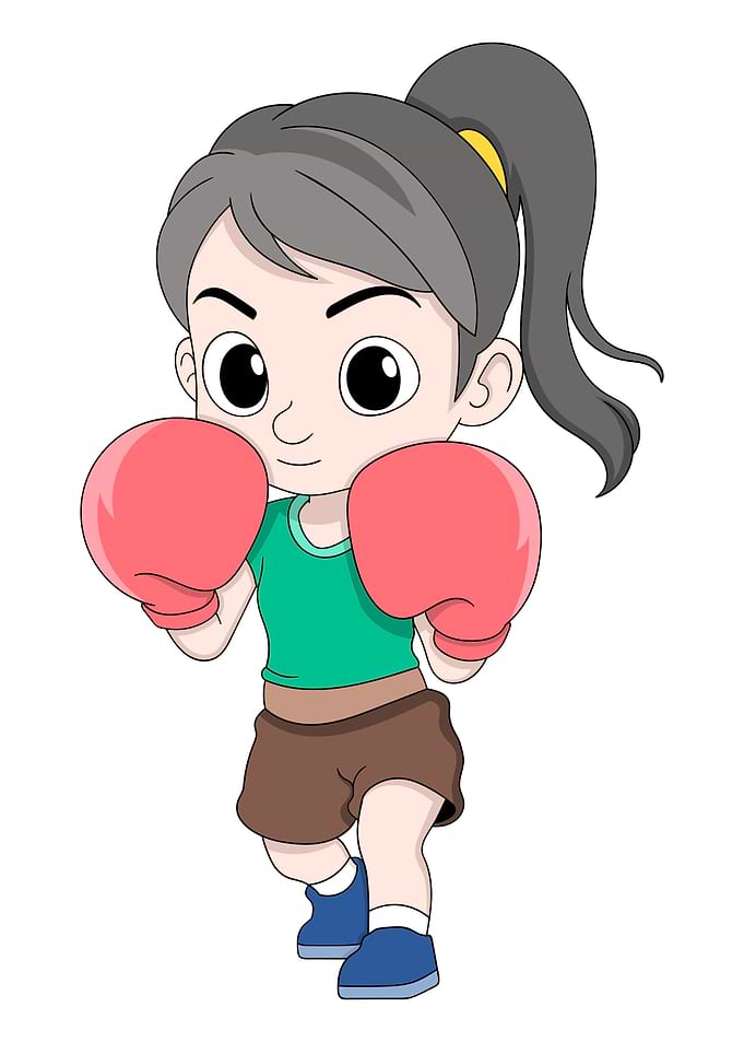 Cartoon Girl Boxer with Red Gloves