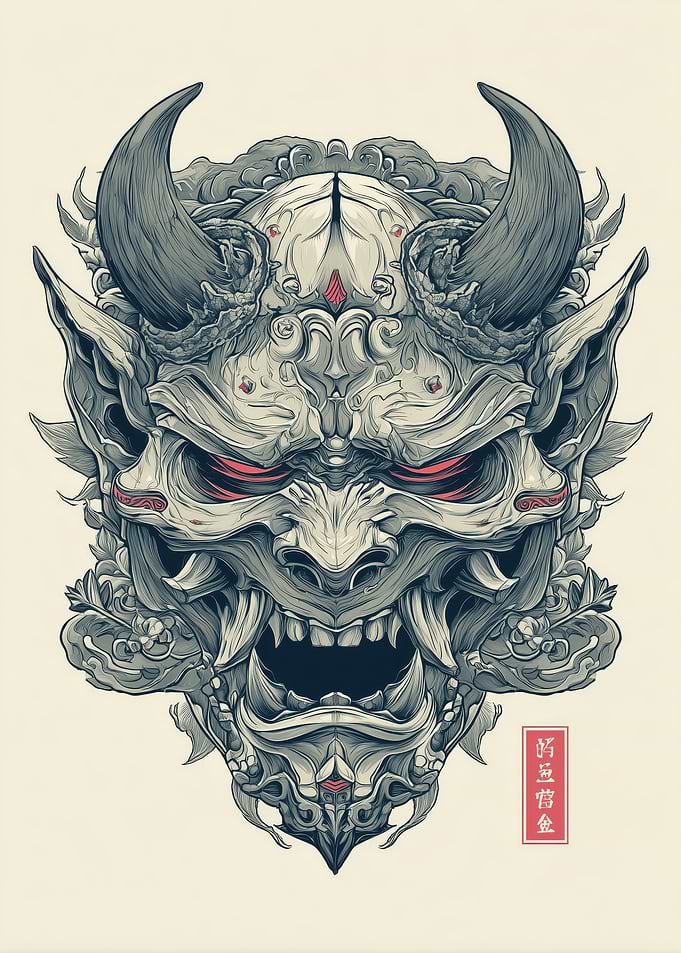 Detailed Oni Mask Illustration
