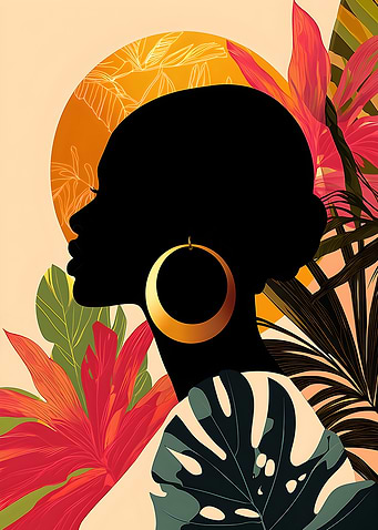 Silhouette of a Woman with Tropical Flowers