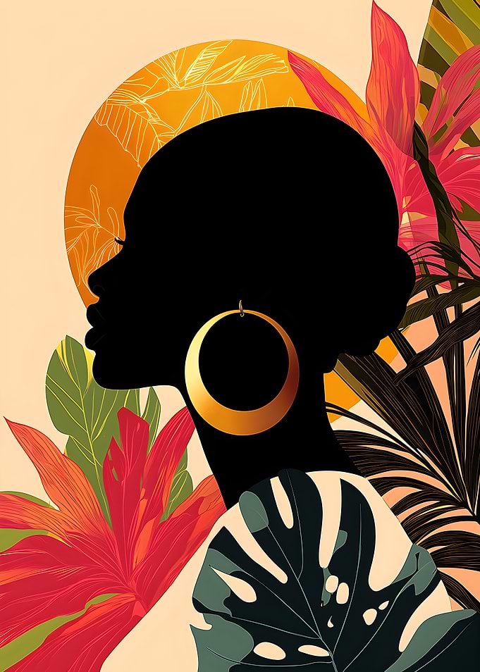 Silhouette of a Woman with Tropical Flowers