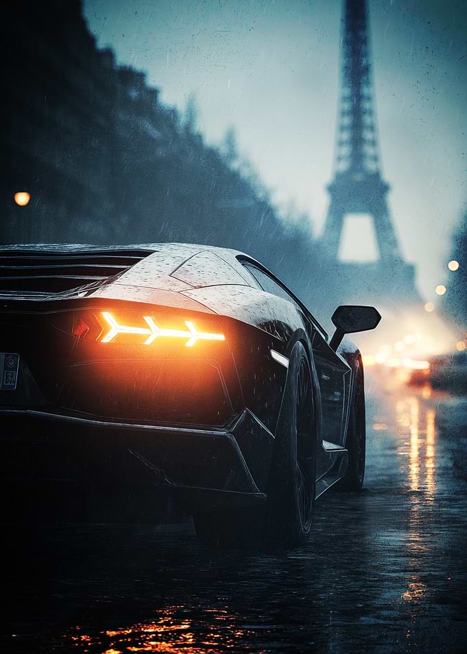 Sportcar in rainy Paris Poster