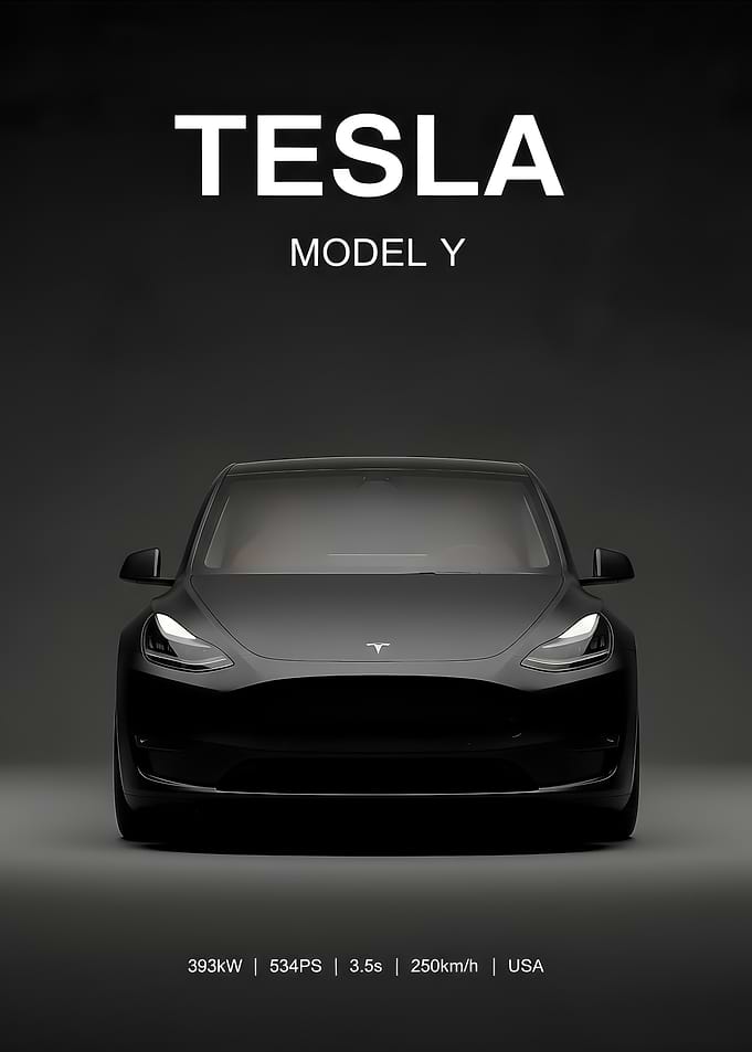 balck Tesla Model Y Car Poster