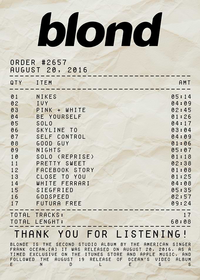 Frank Ocean Blonde Album Receipt