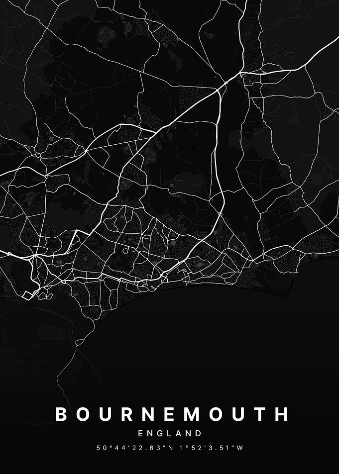 Bournemouth England Black and White Map