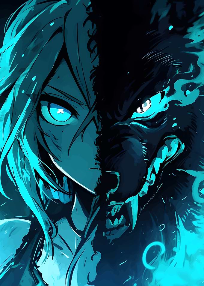 Anime Girl and Wolf Hybrid