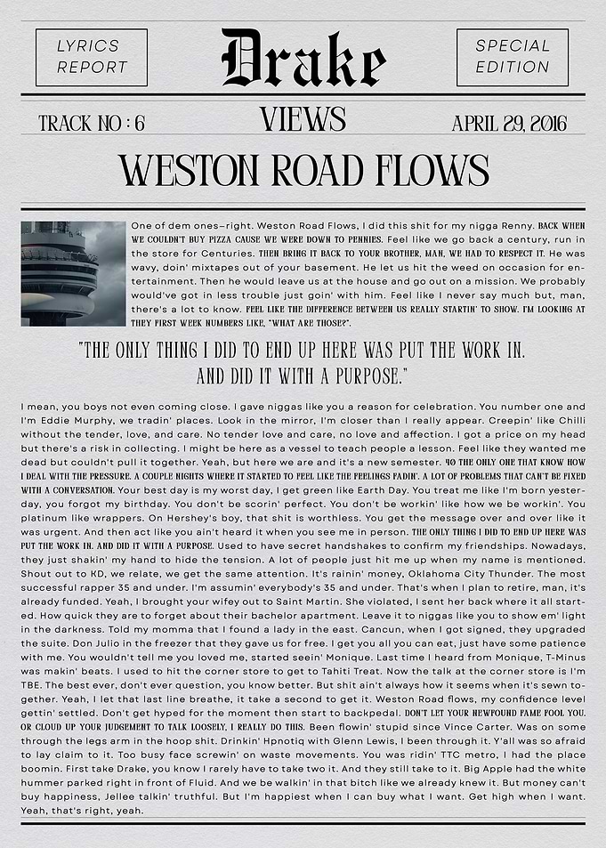 Drake Views - Weston Road Flows Lyrics