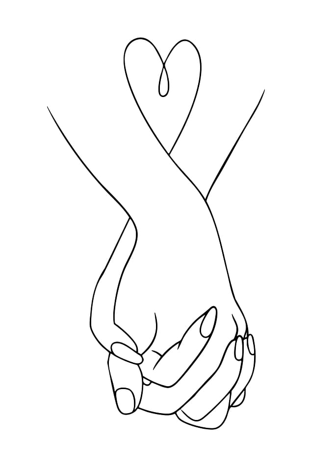 Holding Hands with Heart Line Art