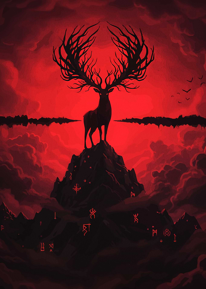 Mystical Stag on Mountain Peak
