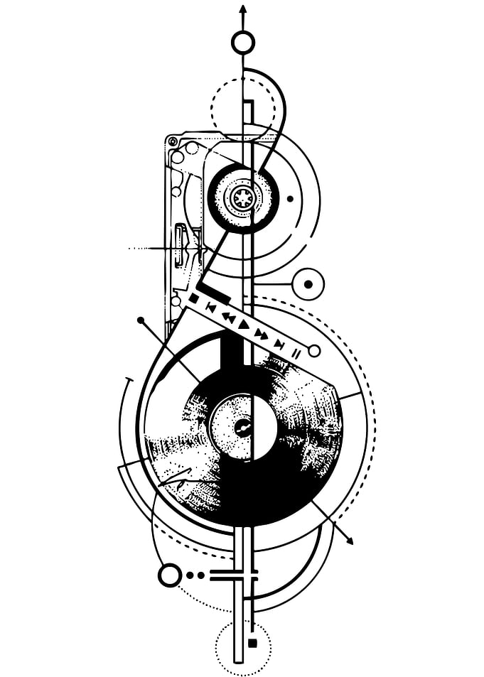 Abstract Music Art with Cassette and Vinyl