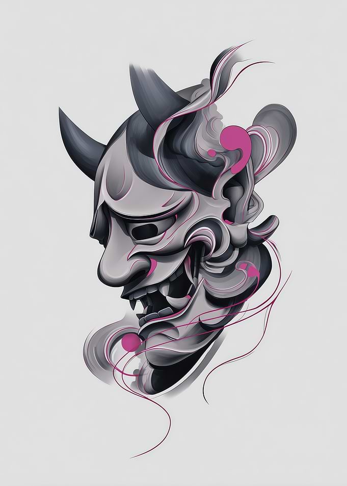 Oni Mask with Pink Accents