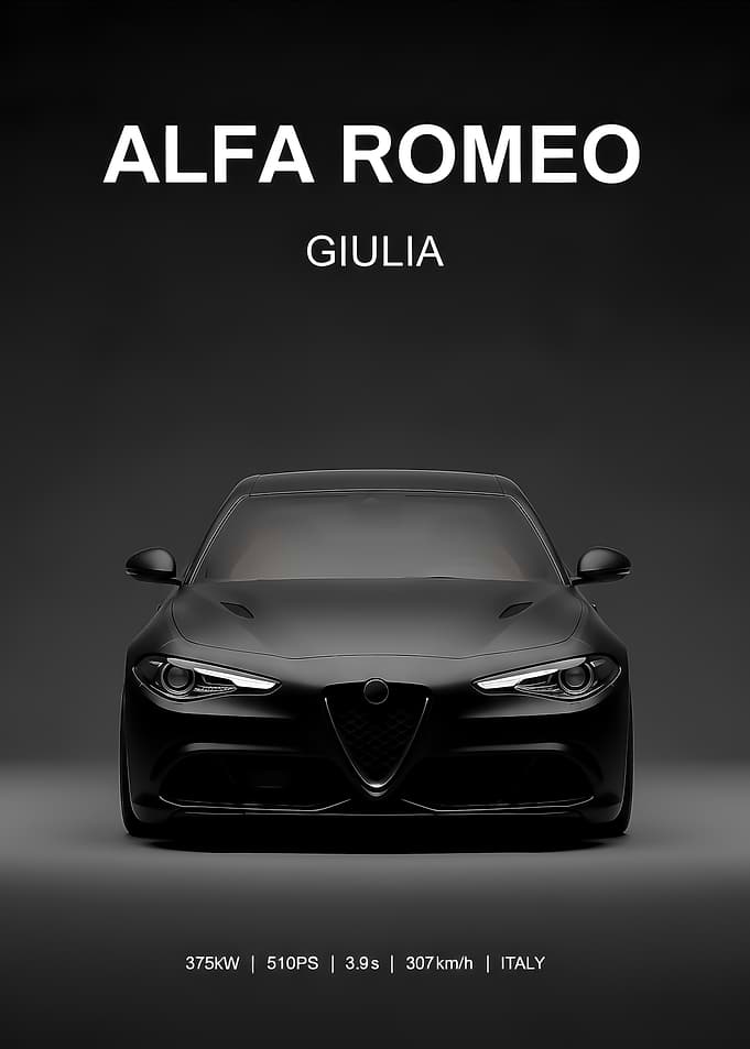 black Alfa Romeo Giulia Car Poster