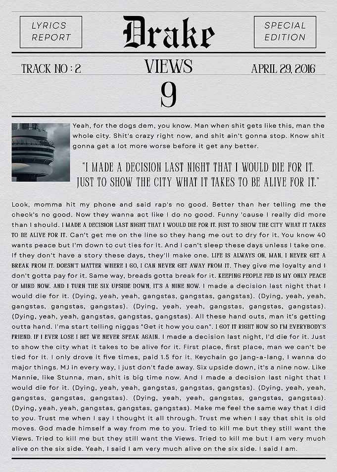 Drake Views 9 Lyrics Report