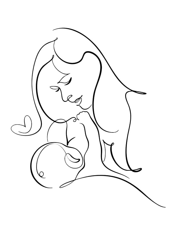 Mother and Child Line Art