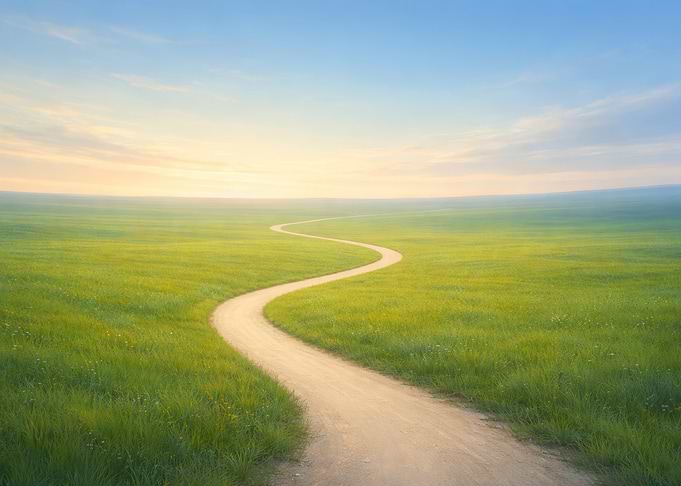 Winding Path Through Green Field
