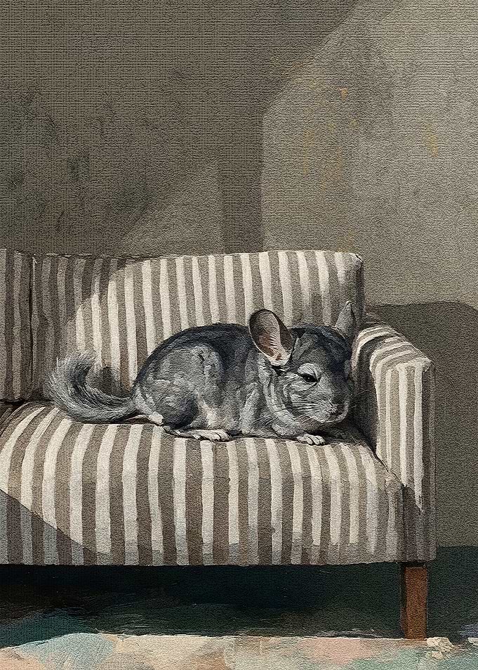 Chinchilla Resting on Striped Chair