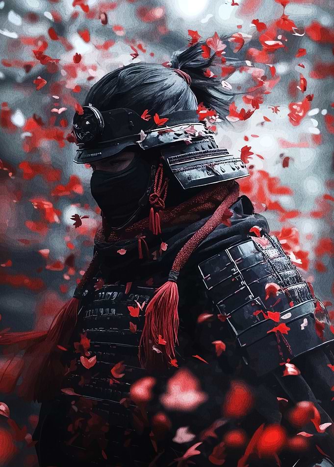 Samurai Warrior with Falling Petals