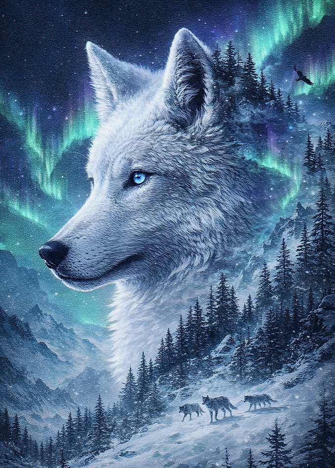 Wolf Under Aurora Borealis