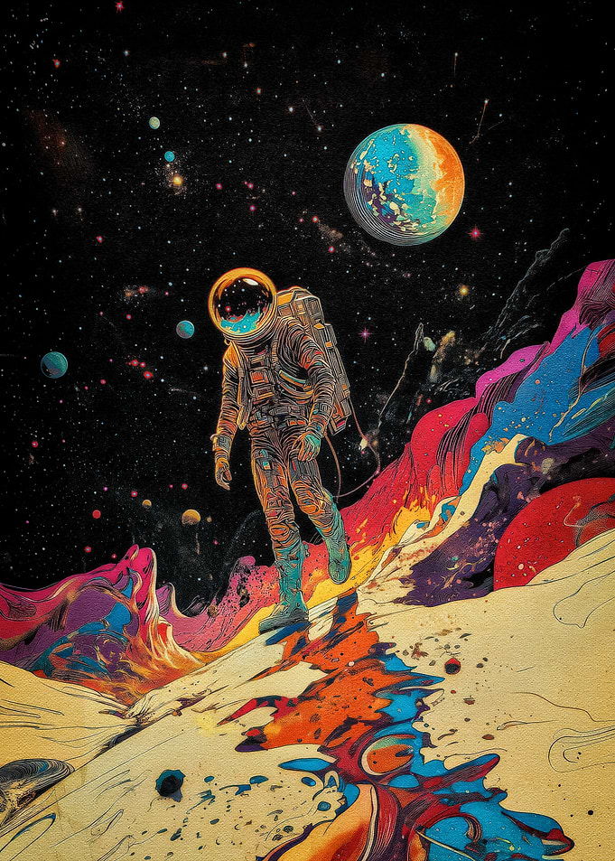 Astronaut on a colorful alien planet