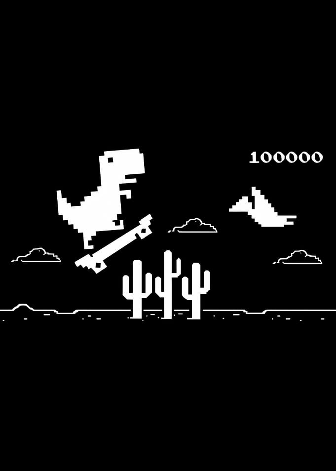 Pixelated Dinosaur on Skateboard